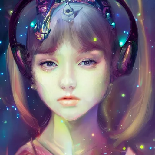 Image similar to portrait of a beautiful young girl with robot ears falling into the stars by Ross Tran, 4k, intricate details