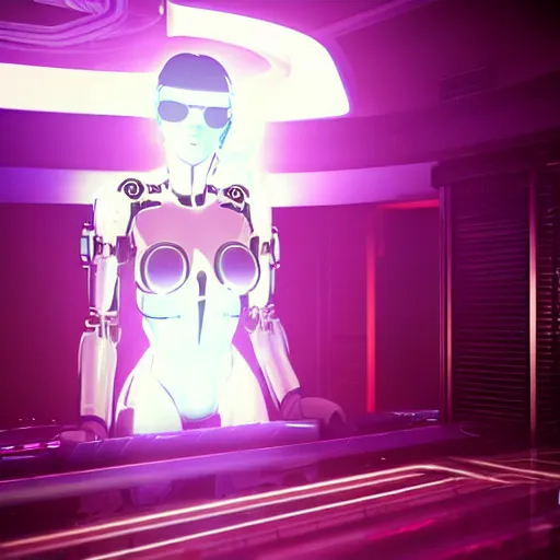 Image similar to Cybernetic Ghost in the shell in a night club, octane