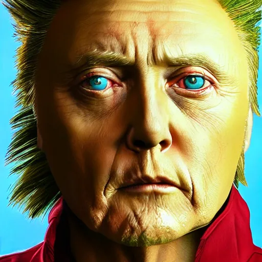 Prompt: photorealistic, portrait, super saiyan christopher walken