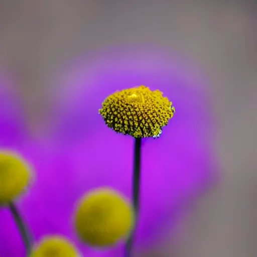 Image similar to closeup photo of single purple camomile's petal flying above a soviet city, aerial view, shallow depth of field, cinematic, 8 0 mm, f 1. 8