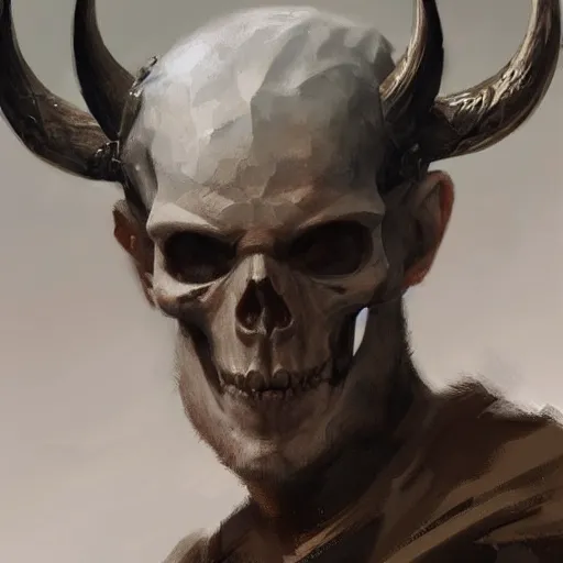 Image similar to a beautiful artwork portrait of a viking skull with horns study by greg rutkowski , featured on artstation, norse mythology, valhalla