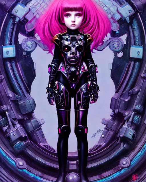 Image similar to portrait of beautiful cute goth girl in warhammer cyber armor, art by kuvshinov ilya and wayne barlowe and gustav klimt and artgerm and wlop