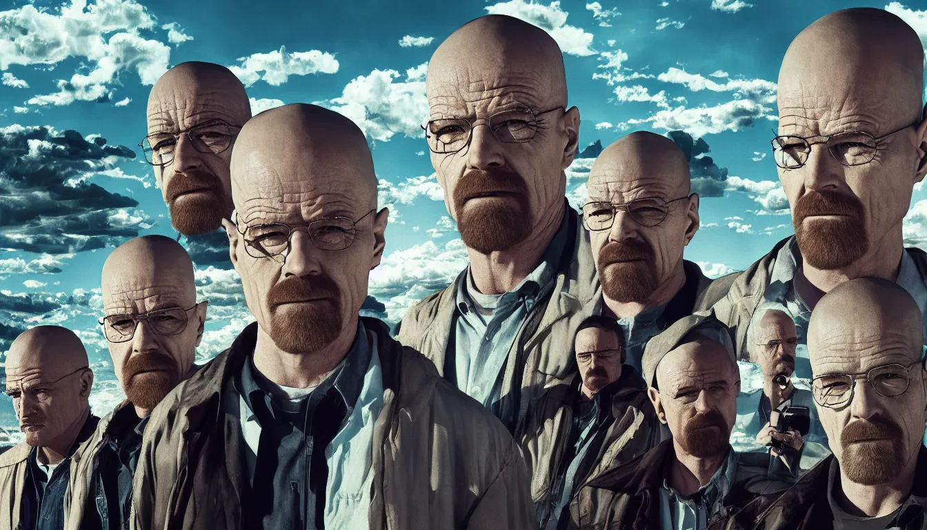 Prompt: every Breaking Bad character together, PC wallpaper, highly detailed, stunning photo, cinematic lighting, perfect, 8K, ultra-detailed , Trending on artstation, Octane render, Unreal Engine,