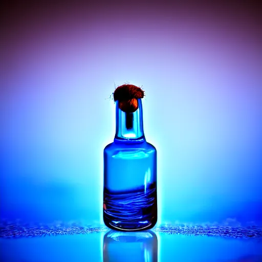 Prompt: blue flame captured in a bottle, 4 k, photography, highly detailed