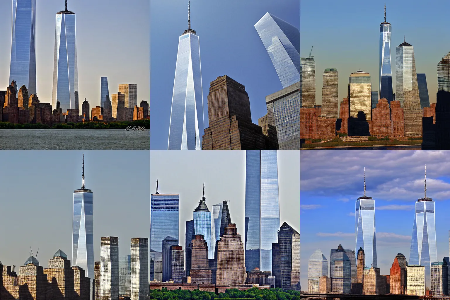 Prompt: skyline photograph of the twin towers and one world trade center