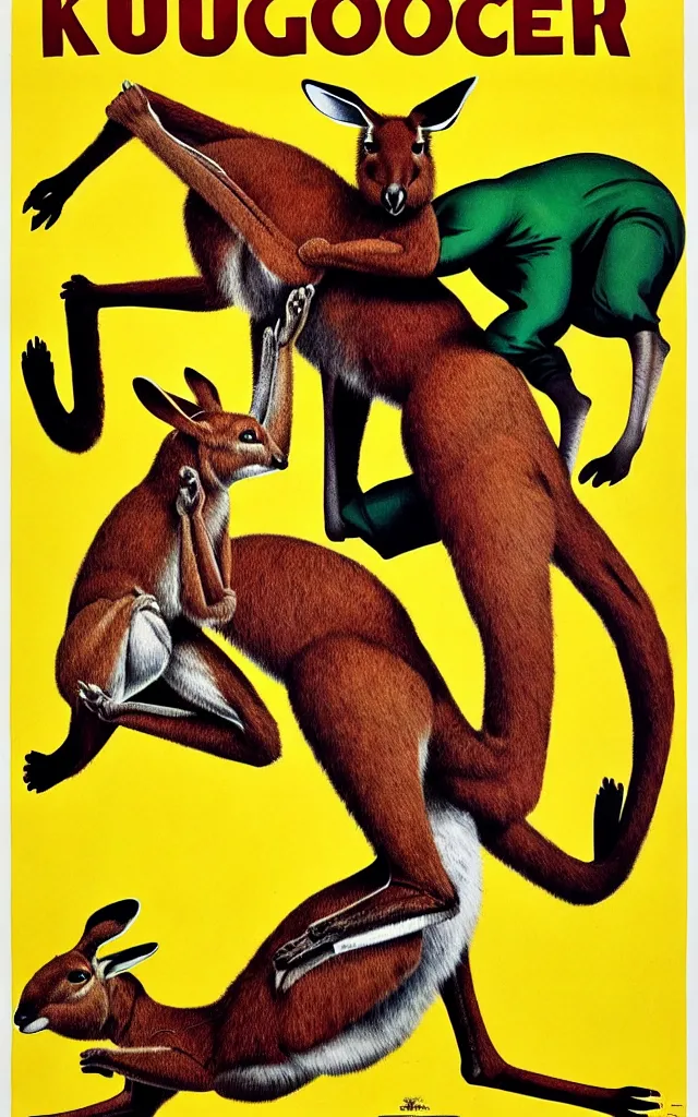 Image similar to kangaroo boxer, soviet poster