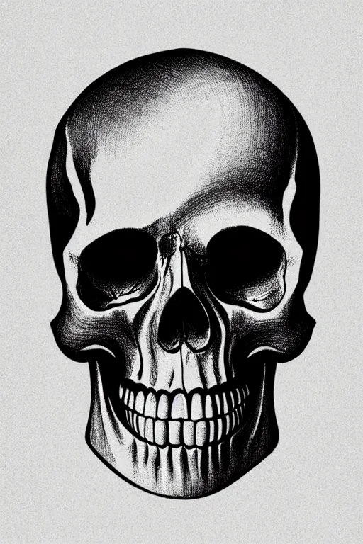 Prompt: one photo realistic skull on a stack of books, art by james o barr and albrecht durer, black ink sketch, black and white, vector, vector art