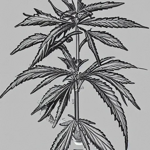 Prompt: botanic illustration of cannabis sativa