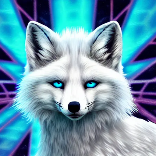 Prompt: digital white and blue fox, retrowave palette, digital world, highly detailed, electric breeze, anatomically correct vulpine, synth feel, fluffy face, ear floof, flowing fur, super realism, accurate animal imagery, 4 k digital art