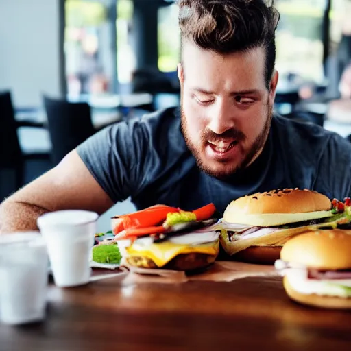 Image similar to photo of a man eating a burger