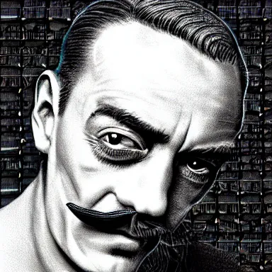 Image similar to portrait of a uncanny artist by Chor Boogie and Salvador Dali collaboration, digital art, mix of aesthetics, close up, high details