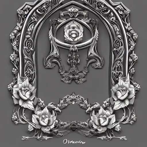 Prompt: beautiful decorative holy classical ornamental door emblem, sacred weapon, fibonacci rhythms, roses, lilies, rose petals, lily petals, acanthus scrolls, small medium and large elements, artgerm, trending on artstation, wlop, russ abbott