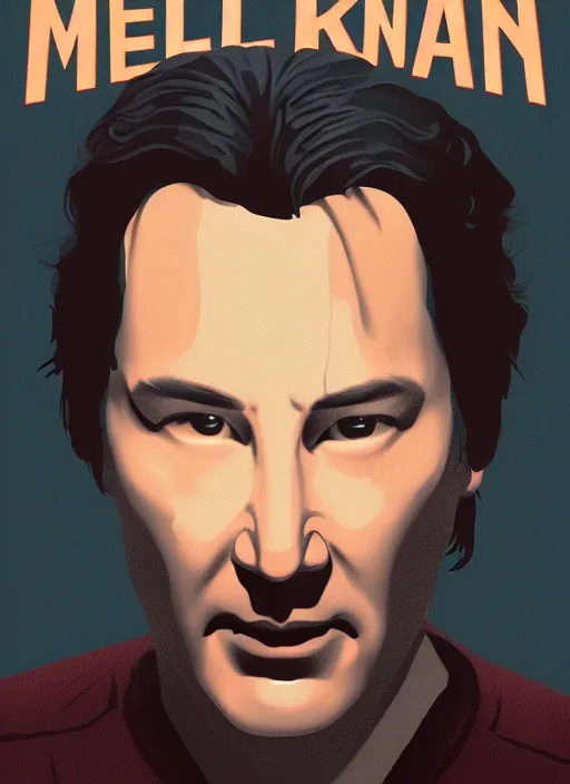 Prompt: Twin Peaks poster artwork by Michael Whelan and Tomer Hanuka, Rendering of Keanu Reeves is the local sherif in Twin Peaks, full of details, by Makoto Shinkai and thomas kinkade, Matte painting, trending on artstation and unreal engine