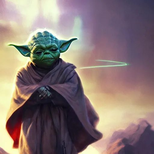 Image similar to yoda super saiyan, cinematic lighting, highly detailed, concept art, art by wlop and artgerm and greg rutkowski, masterpiece, trending on artstation, 8 k