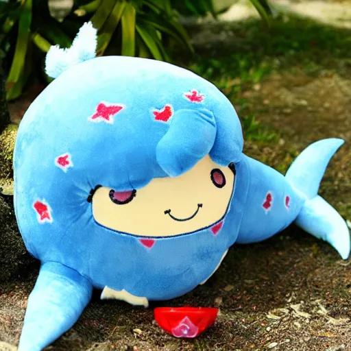 Prompt: cute fumo plush of a marine fishgirl who loves to swim and play with dolphins