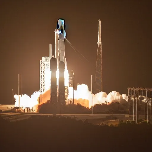 Image similar to a picture of elon musk but he's a rocket, dslr, launch test