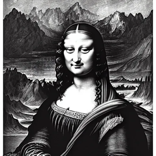 Image similar to monalisa in the style of Gustave Doré, in the style of Gustave Doré, in the style of Gustave Doré, in the style of Gustave Doré, in the style of Gustave Doré, in the style of Gustave Doré