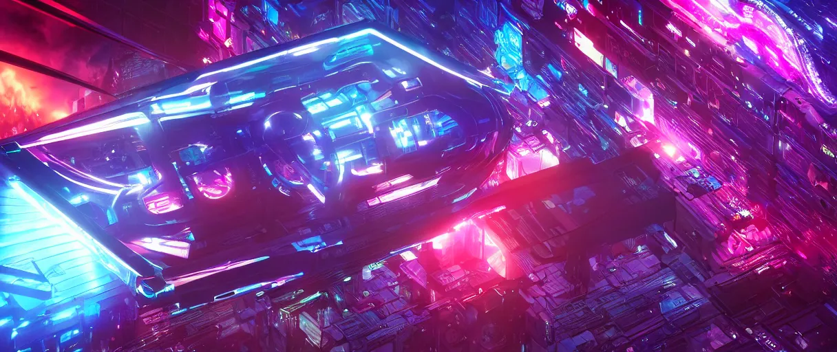 Image similar to cyberpunk holographic logo, futuristic, in the style of Pixar animation, low angle view, 16mm lens, award winning, hyper detailed, dramatic lighting, artstation, octane renderer, unreal engine