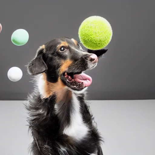 Prompt: a dog juggling 3 balls