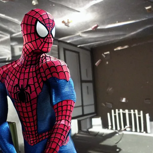 Image similar to a photo of a stopmotion animation filming set of spiderman 3 still