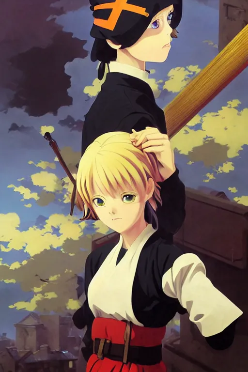 Prompt: baroque oil painting of propaganda poster anime key visual full portrait, young anime maid black canvas nazi uniform, blonde hair blue eyes, brutalist dark fantasy, rule of thirds golden ratio, fake detail, trending pixiv fanbox, acrylic palette knife, painted by makoto shinkai genshin impact studio ghibli jamie wyeth greg rutkowski chiho aoshima