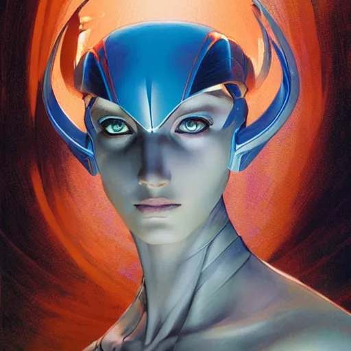 Image similar to 5 0 7 7 autobot 3 d beautiful portrait by charles vess and james jean and erik jones and rhads, inspired by ghost in the shell, beautiful fine face features, intricate high details, sharp, ultradetailed