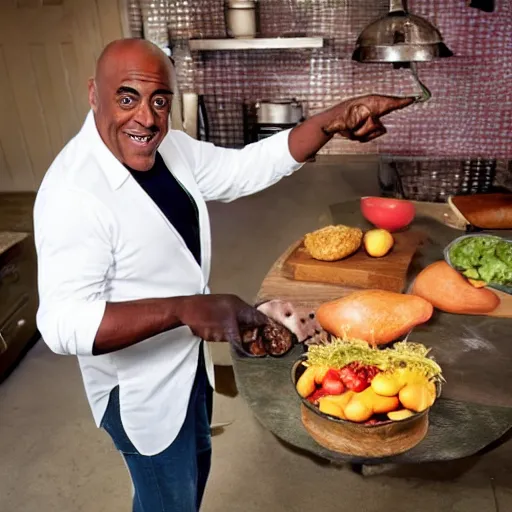 Image similar to ainsley harriot juggling chickens