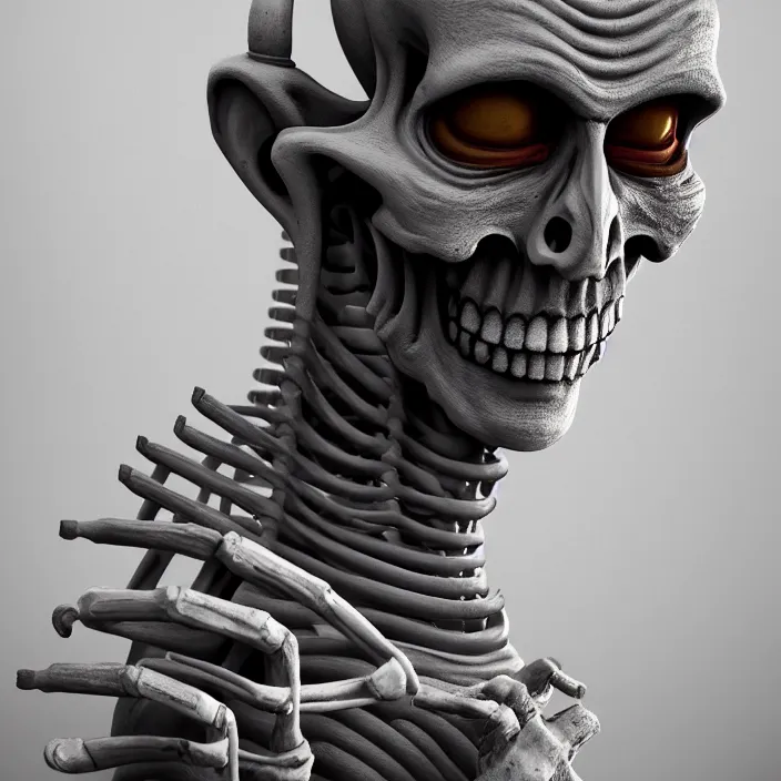 Image similar to portrait of relaxed Buddhist Monk as skeleton. intricate abstract. intricate artwork. by Tooth Wu, wlop, beeple, dan mumford. octane render, trending on artstation, greg rutkowski very coherent symmetrical artwork. cinematic, hyper realism, high detail, octane render, 8k, matte accents