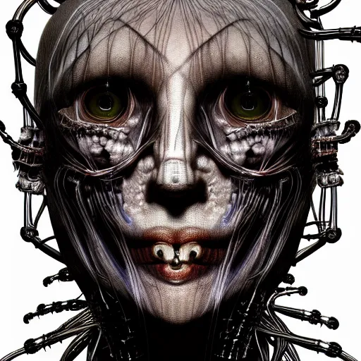 Image similar to portrait of neural nightmares by yoshitaka amano and HR Giger, detailed face face face face, facial structure, hd, 8k, very very very very electronic, biomechanical, biology, bio, neural machine, single subject, terror