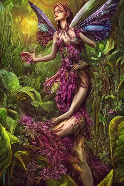 Image similar to book cover | plant fairy | digital painting | highly detailed | ultra realistic | dark fantasy | vivid colors | cinematic atmosphere | hyper detailed