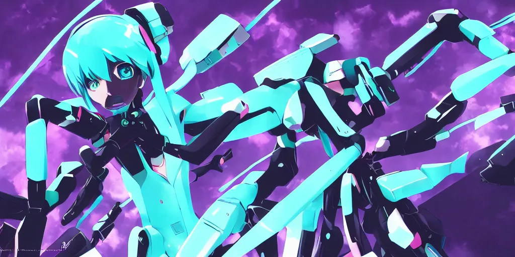 Image similar to hatsune miku piloting neon genesis evangelion mech, digital art, art station, tredning on art station,