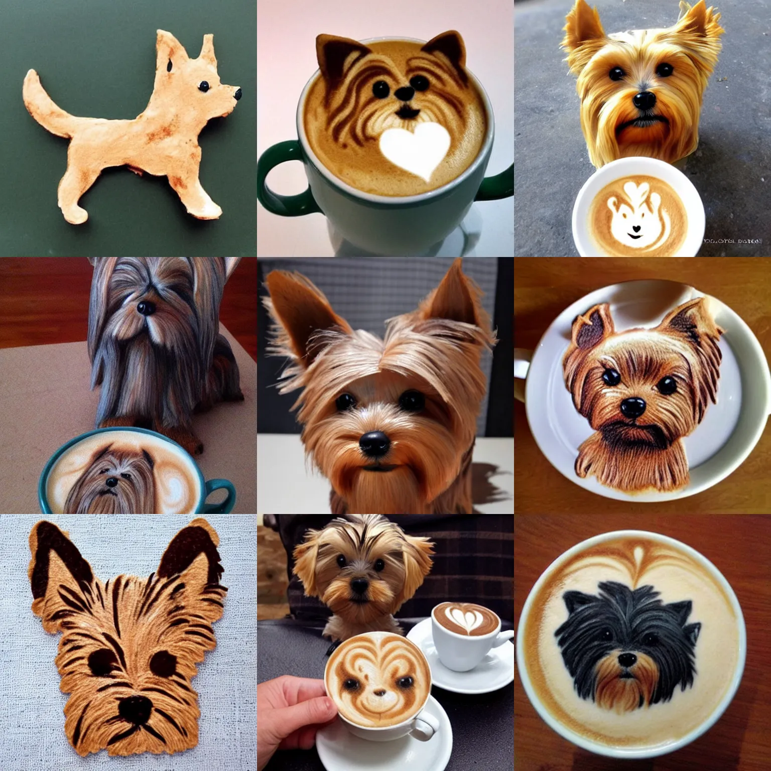 Prompt: a very cute yorkshire terrier made out of latte art