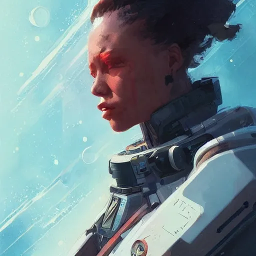 Image similar to a beautiful portrait of a space bounty hunter by katsuhiro otomo and greg rutkowski trending on artstation