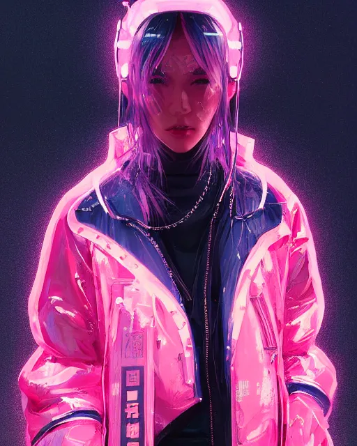 Image similar to detailed portrait Neon Operator Girl, cyberpunk futuristic neon, reflective puffy coat, decorated with traditional Japanese ornaments by Ismail inceoglu dragan bibin hans thoma greg rutkowski Alexandros Pyromallis Nekro Rene Maritte Illustrated, Perfect face, fine details, realistic shaded, fine-face, pretty face