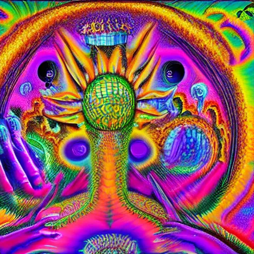 Image similar to tripping on acid and dmt, surreal