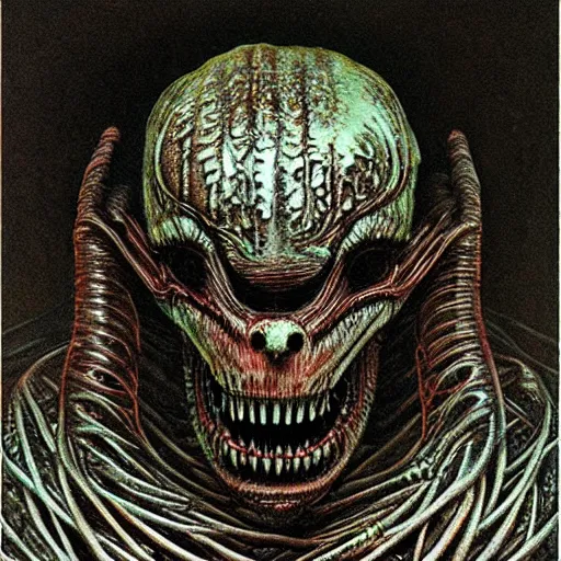 Prompt: space alien, slimy, glossy, sharp teeth, by h. r. giger, beksinski, nightmare fuel, nightmarish, intricate, highly detailed, optical illusion, stranger things demogorgon, cave lighting, flickering