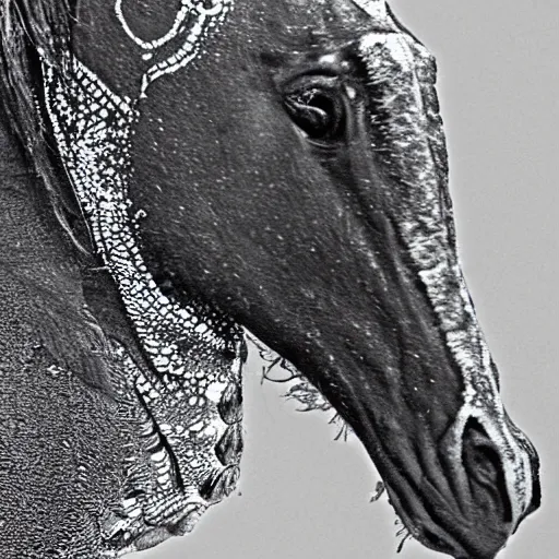 Prompt: photo of a seahorse with the face of a horse