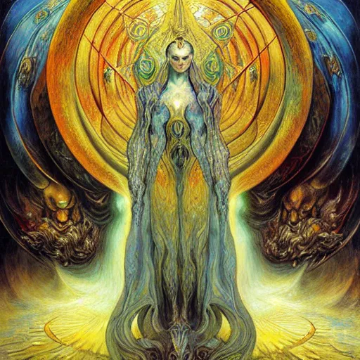 Prompt: Divine Chaos Engine by Karol Bak, Jean Delville, William Blake, and Vincent Van Gogh