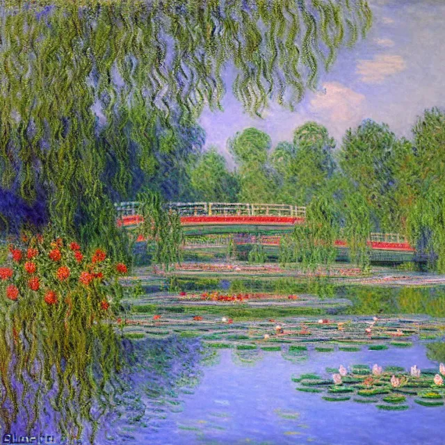 Image similar to a beautiful painting summer palace garden and lotus pond in beijing, by claude monet realistic oil painting