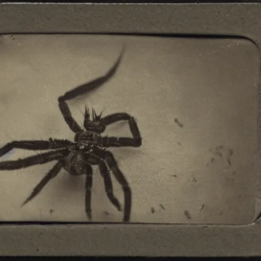 Prompt: tintype photo, bottom of the ocean, spider