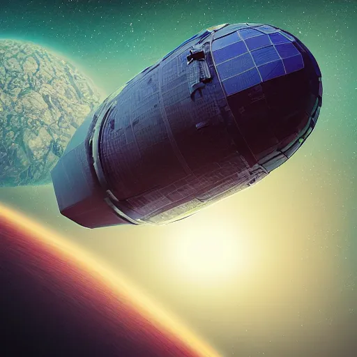 Prompt: space ship Voskhod-1 flying on the earth's orbite in the space beautiful detailed visionary digital art with modern colors by Beeple