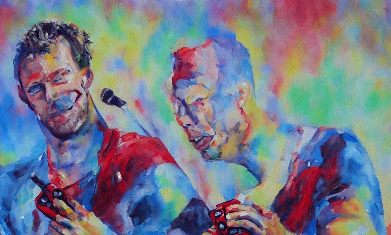 Prompt: chris martin is a stapler, beautiful oil painting