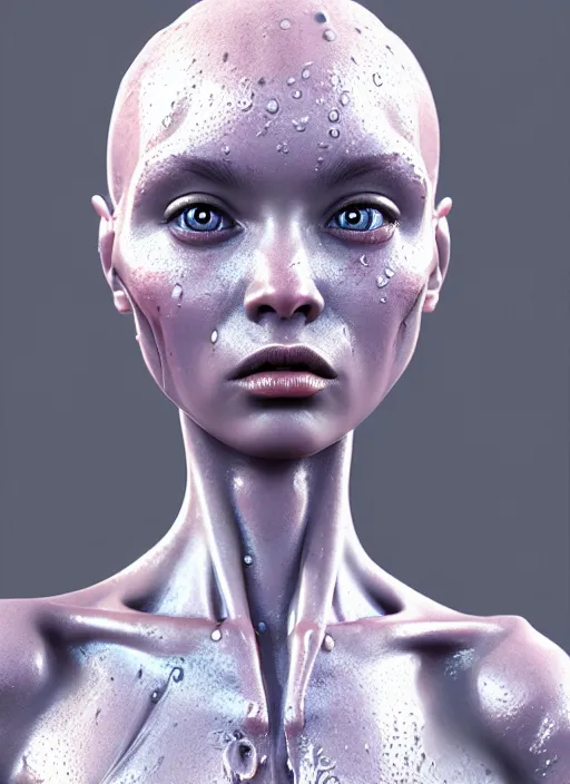 Image similar to a wet alien girl, perfect anatomical body, voluminous, high quality render, photorealistic digital painting, 3 d sculpture