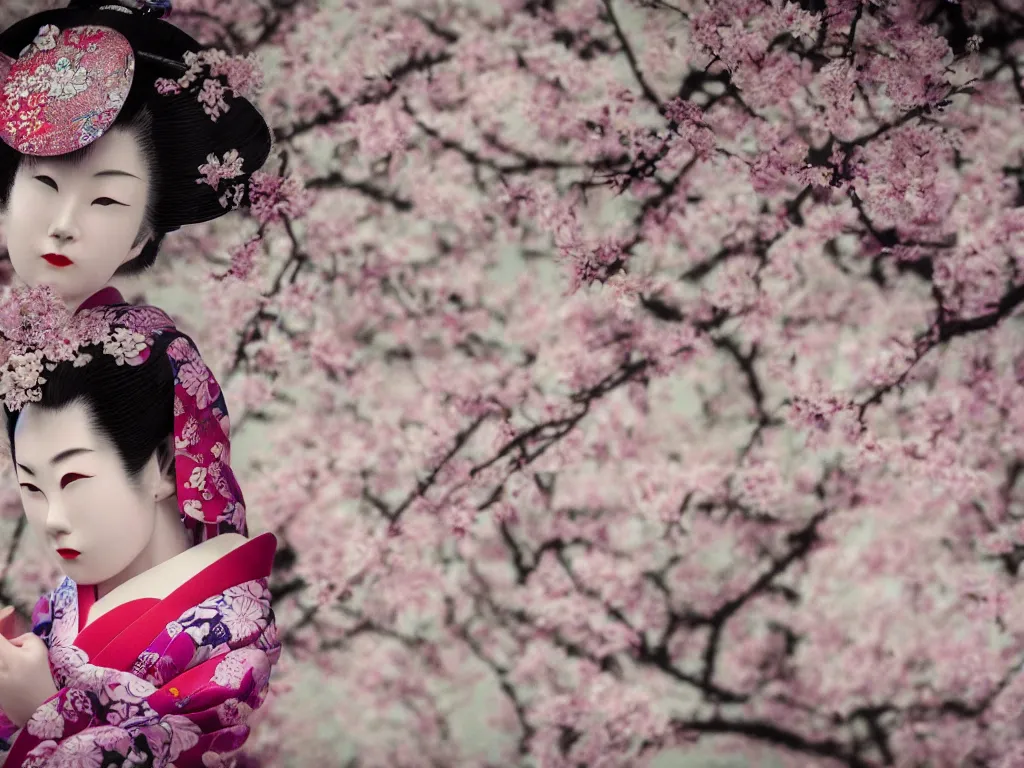 Prompt: japanese geisha, by akihito yoshida, by hayao myazaki, by yoshitaka amano, vintage, macro, f / 2 2
