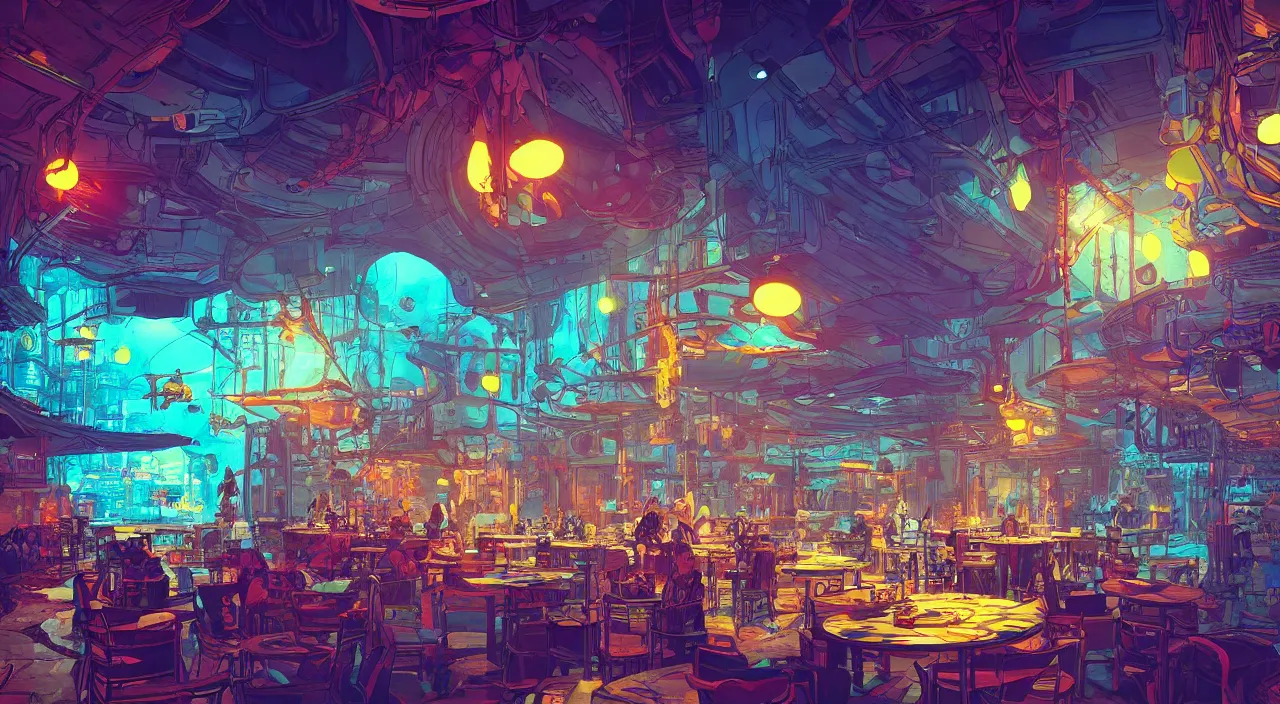 Image similar to bazaar zouk oriantal full color sky shine place mosquet painting stylized digital illustration video game icon global illumination ray tracing that looks like it is from borderlands and by feng zhu and loish and laurie greasley, victo ngai, andreas rocha, john harris