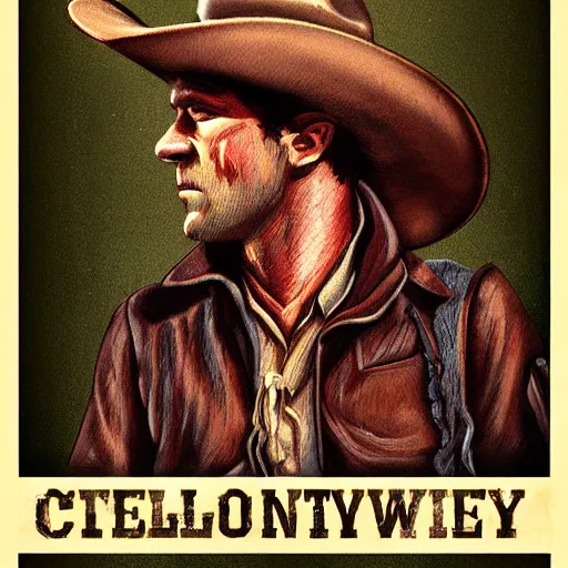 Prompt: realistic shaded poster of a cowboy wild west
