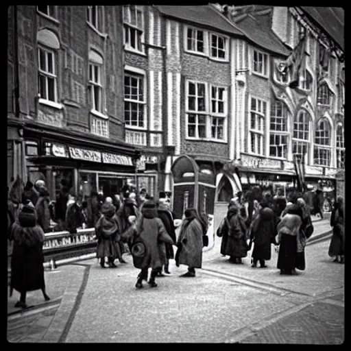 Prompt: a photograph, taken on an iphone, taken by a time traveler, on a busy street, in the year 1452, in London England