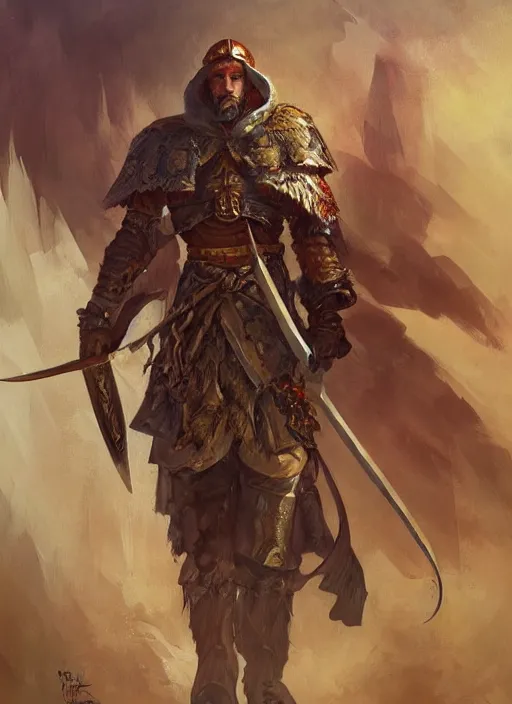 Image similar to highly detailed painting of a cleric warrior by jon foster, high fantasy, trending on artstation