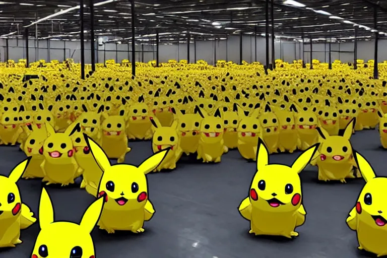 Image similar to a warehouse full of pikachu