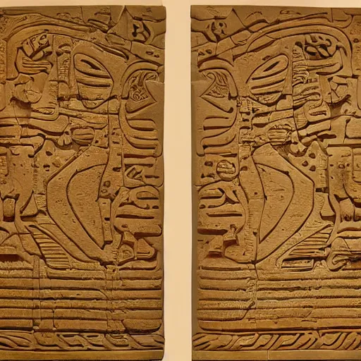 Image similar to two ancient carved Akkadian stone tablets by Kilian Eng, by Sandra Chevrie